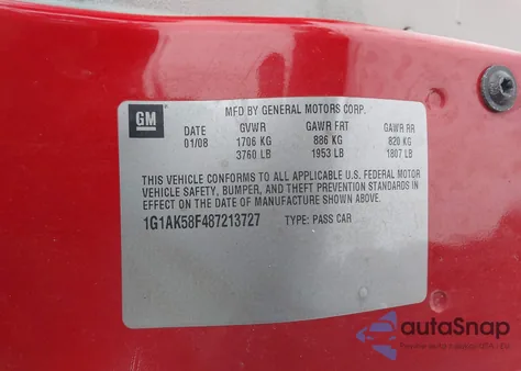 2008 Chevrolet Cobalt Ls из США, поврежденный, VIN 1G1AK58F487213727